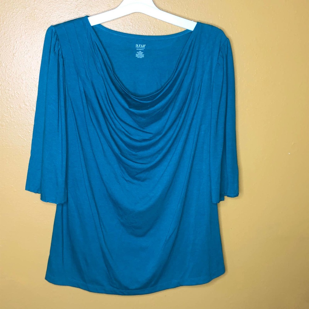 a.n.a. Blouse Maternity Teal Cowl Neck L